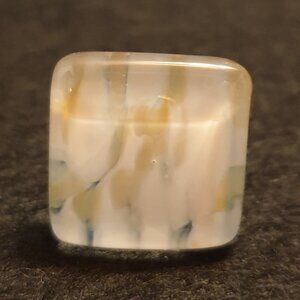 Bold Vintage Square Art Glass Silver-Tone Retro Style Ring – Size 8